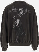 Off White Cotton Sweatshirt With Painted Print And Logo