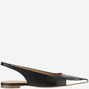Off White Leder Slingback mit metallischen Zeh