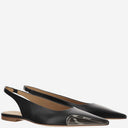 Off White Leder Slingback mit metallischen Zeh