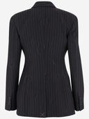 Al largo di blazer blazer di gessati di lana singola bianca