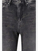 Karl Lagerfeld Stretch Cotton Denim Jeans With Rhinestone Logo