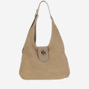 Borsa hobo mini in pelle scamosciata mini rosa con logo
