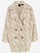Pinko Double Breasted Coat In Technical Fabric With Logo