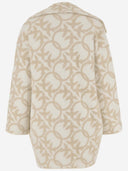 Pinko Double Breasted Coat In Technical Fabric With Logo