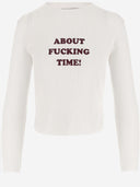 Stella Mc Cartney Stretch Cotton Long Sleeve T Shirt With Slogan Print
