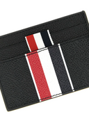 Thom Browne Double Sided Card Holder W/ Rwb Stripe In Pebble Grain Leather