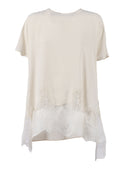 Fabiana Filippi Top Manica Corta In Crepe De Chine Con Pizzo Al Fondo Color Burro