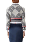 Thom Browne Argyle Jersey Intarsia Shrunken V Neck Cardigan In Chunky Merino Wool W/ Rwb Stripe