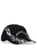 Palm Angels Curved Logo Flames Cap Black Light Gre