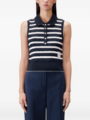 Thom Browne Round Collar Polo W7 W/ Scallop Edge In Stripe Cotton Rib