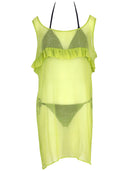 La Rose La Rose Green Silk Long Dress With Rouches