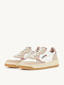 Autry Medalist Low Sneakers In White Canvas And Pink Leather