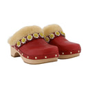 Jean Daisy Trim Clog In Burgundy Leather