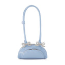 Mini-sac à bandoulière incurvé en cuir autoportrait bleu