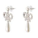Pearl Bow Droplet Earrings Self Portrait Silver White