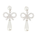 Pearl Bow Droplet Earrings Self Portrait Silver White