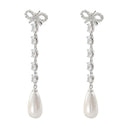 Bow Pearl Droplet Earrings Self Portrait Metal Silver