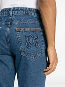 Jeans de jambe droite des anges Palms avec broderie monogramme
