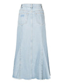 Ganni Bleach Denim Peplum Midi Skirt