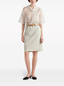 Prada Floral Embroidered Short Sleeved Sheer Shirt