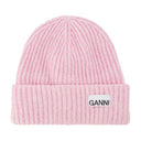 Ribbed Beanie Hat In Pink Recycled Wool/Poly