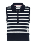 Thom Browne Round Collar Polo W7 W/ Scallop Edge In Stripe Cotton Rib