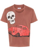 Erl Unisex Ripped Collar Skull Red Car Tshirt Knit