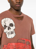 Erl Unisex Ripped Collar Skull Red Car Tshirt Knit