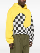 Erl Men Yellow Checker Swirl Hoodie Knit