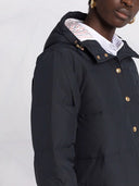 Thom Browne Down Filled Below Knee Hooded Shirtdress W/ 4 Bar In Military Ripstop