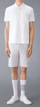 Thom Browne Short Sleeve Rib Cuff Polo W/ Engineered 4 Bar Stripe In Classic Pique