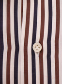 Mazzarelli Camicie Camicia In Cotone A Righe Marrone, Blu E Bianca Coupe Slim