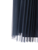 Fabiana Filippi Gonna Ampia In Tulle Plisse' Con Cinta In Maglia Color Blu Notte
