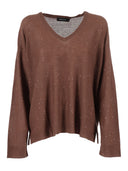 Fabiana Filippi Maglia Scollo V Manica 3/4 In Lana Con Paillettes Color Ebano