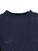 Fabiana Filippi Maglia Girocollo Manica Corta In Paillettes Lino Color Blu Notte