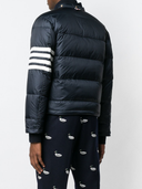 Thom Browne Downfilled Snap Front Detachable Hood Bomber W/ 4 Bar In Matte Finish Nylon