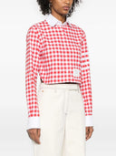 Thom Browne Classic Cropped Long Sleeve Round Collar Shirt W/ Combo In 4 Bar Gingham Check Flannel