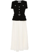 Auto -ritratto Black Cracks Contrasto vestito midi di chiffon