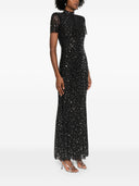 فستان سيلف بورتريه أسود طويل شبكي مرصع بأحجار الراين