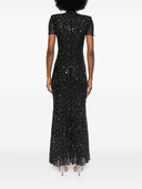 فستان سيلف بورتريه أسود طويل شبكي مرصع بأحجار الراين