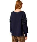 Twinset Blauer Pullover mit Federn