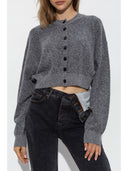 Alexander Wang Cardigan de cuello de la tripulación de manga larga con logotipo en relieve