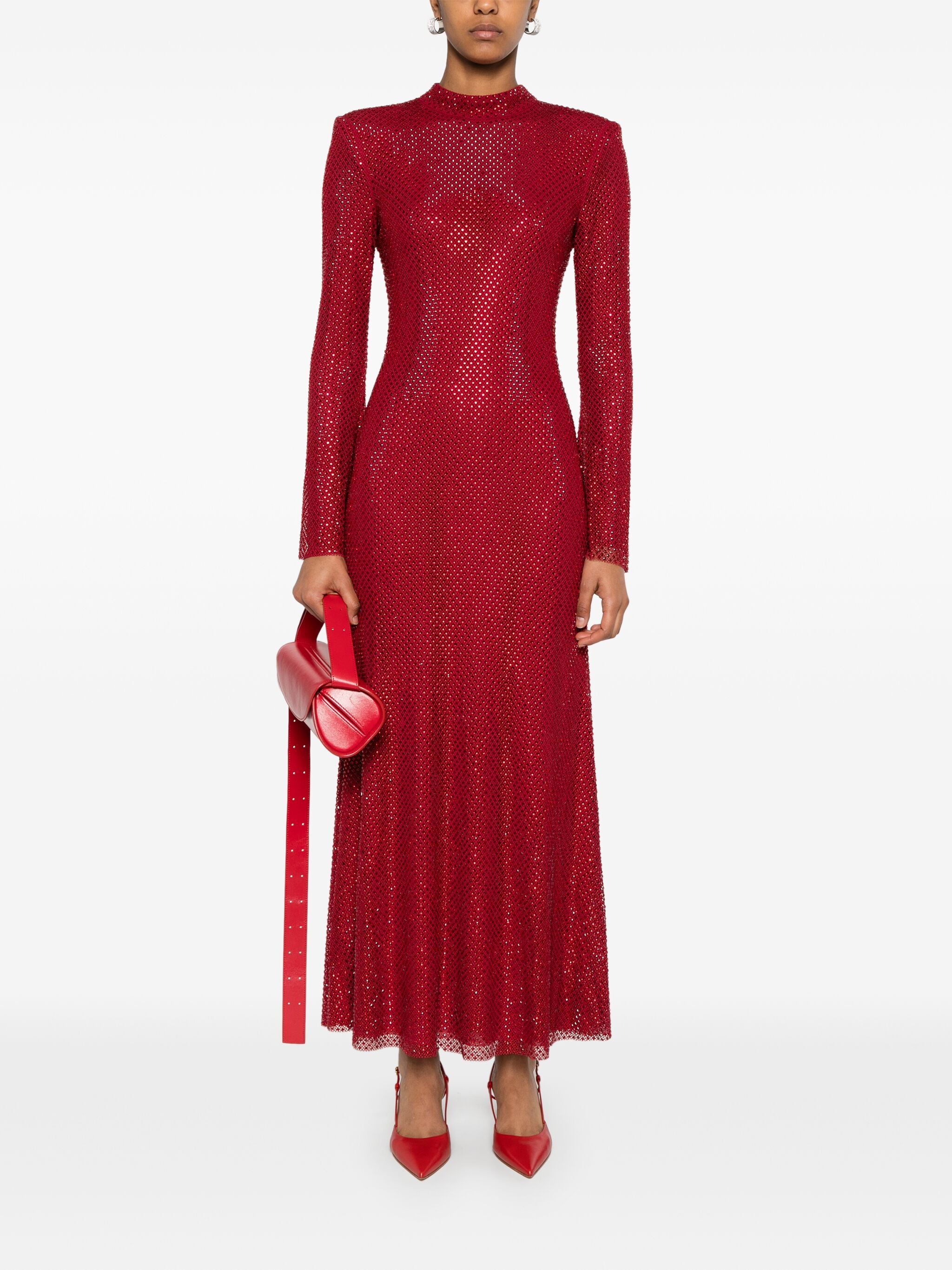 Self Portrait Red Rhinestone Fishnet Midi Dress – Balardi