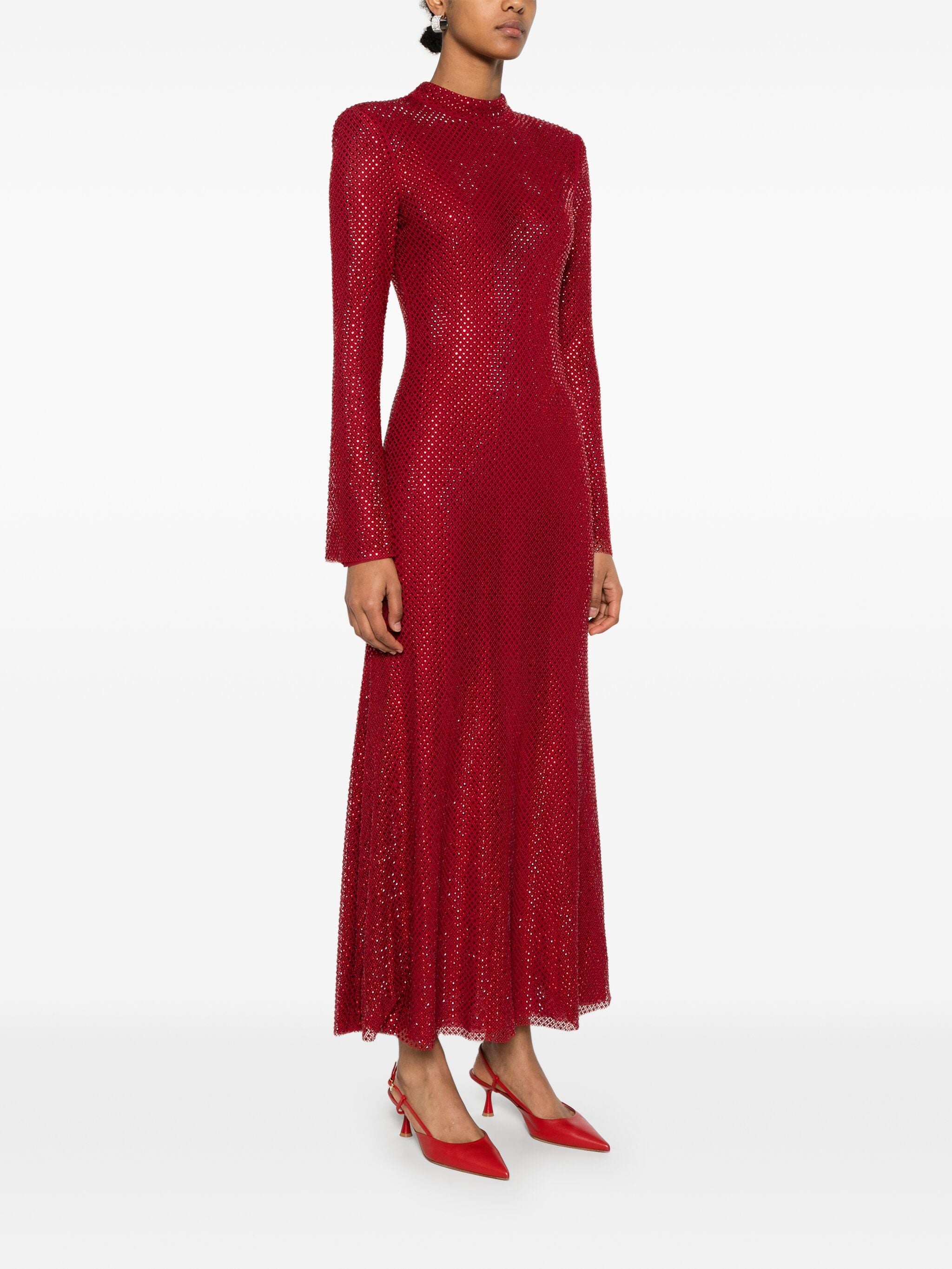 Self Portrait Red Rhinestone Fishnet Midi Dress – Balardi