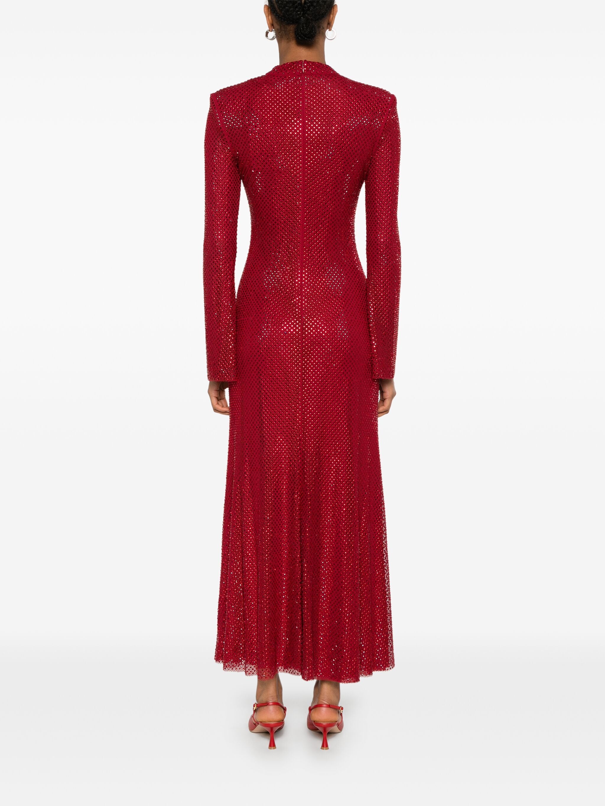 Self Portrait Red Rhinestone Fishnet Midi Dress – Balardi