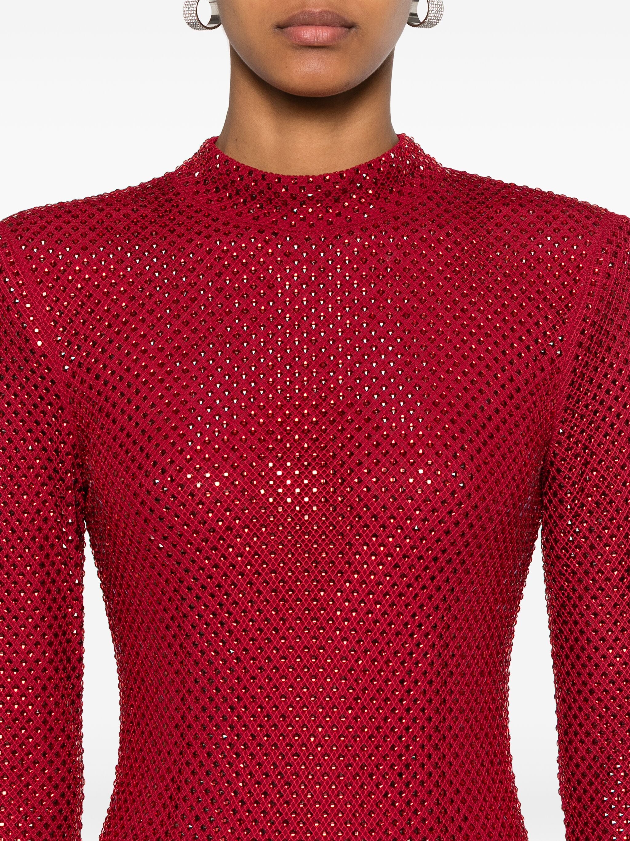 prom dresses for short girls Self Portrait Red Rhinestone Fishnet Midi Dress – Balardi