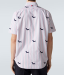 Thom Browne Straight Fit Bd S/S Shirt W/ Satin Stitch Half Drop Hector In 4 Bar Repp Stripe Oxford