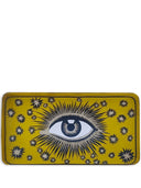 Les otoman bandeja de hierro pintado a mano de ojo amarillo