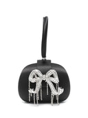 Self Portrait Black Satin Top Handle Clutch Bag