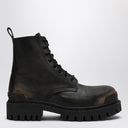 Balenciaga Black/Brown Lace Up Boot With Worn Effect